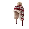 Chapéu de Inverno à Prova de Frio com Circunferência de Cabeça Grande, Bola de Pelúcia Pendurada, Chapéu Fofo com Proteção para Orelhas para Mulheres, Proteção para Orelhas, Veludo, Chapéu de Tricô Espessado com Combinação de Cores