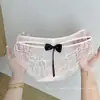 Rosa Sonho Púrpura~Calcinha de renda com laço sexy estilo francês, malha vazada de desejo puro, forro 100% algodão, calcinha feminina