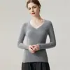 Suéter de punto 100% cachemira pura con cuello en V ajustado para mujer, nuevo suéter de cachemira de manga larga como capa base para otoño e invierno