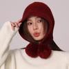 Bull/Boniu ~ Lana Bouclé 100%lana Bola Pasamontañas Facial para Mujer Pequeño Cálido Gorro Tejido