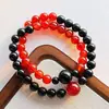 Pulsera vintage de alta calidad con múltiples vueltas de ágata roja natural y ágata negra con diseño de color contrastante
