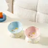 Cuenco cerámico azul inclinado de pata alta con lunares para niñas, cuenco cerámico para comida de gato, cuenco para comida de perro, cuenco de agua, anti-derrames