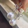 Accesorios de bricolaje S925 pendientes de plata de ley con elegante lazo de temperamento y perla pendientes de plata vacíos pendientes de plata pendientes de plata