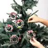 Mini Guirlanda de Natal Transfronteiriça Anel de Rattan Verde Decoração de Pinha Pequena Guirlanda de Natal Branca Guirlanda de Floco de Neve Atacado