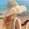 Sombrero de Paja con Encaje Sombrero de Sol para Mujer con Ala Ancha, Sombrero de Malla Transpirable de Verano para Playa para Niñas, Sombrero de Pescador con Protección Solar