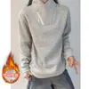 Sudadera de Estilo Americano con Cremallera Diagonal y Cuello Alto para Hombre y Mujer, Top Engrosado con Forro Polar de Invierno, Camiseta Base de Ajuste Limpio con Hombro Regular