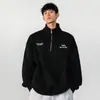 Nova Coleção Outono/Inverno 2026: Moletom Pesado com Meio Zíper para Homens, Bordado, Sem Capuz, Moderno, Caimento Solto, Estilo Casal