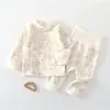 Conjunto de outono A-grade de algodão puro para bebê, cintura alta, quente, separado, top e calça, pijama para casa para recém-nascido, quatro estações