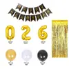 Conjunto de Balões de Letras e Números Preto e Dourado para o Ano Novo de 2026 com Faixas para Festa de Véspera de Ano Novo, Balões de Asa