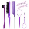 Traje de peluquería transfronterizo juego de siete piezas peine de cola puntiaguda de aguja de acero cepillo doble para cejas cepillo de borde peine para el cabello pinza de cocodrilo pasador para el cabello