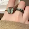 Anillo Retro Vintage Estilo Chino de Mariposa para Mujer, Anillo Estilo Desgastado, Sensación de Lujo Ligero Nicho de Alta Gama, Anillo Ajustable para Dedo Índice