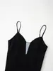 Comercio Exterior Transfronterizo Ropa de Mujer 2025 Invierno Nueva Moda Femenina Estilo Europeo y Americano Cuello en V Profundo Lunares Patchwork Sin Tirantes Vestido Abullonado