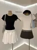 Wgwe9807 Ropa de Mujer Guangzhou Shisanxing 2026 Verano Nuevo Estilo Petite Cuello Redondo Bloque de Color Manga Corta Camiseta Top