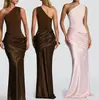 Vestido Asimétrico sin Mangas para Mujer Primavera 2026, Corte Ajustado, Bodycon Largo, Estilo Elegante de Socialité, Vestido de Retazos de Color Sólido