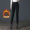 9217 calça jeans skinny de lápis com forro de fleece e cós grosso para mulheres de meia-idade e idosos calça boot de inverno com stretch para mãe