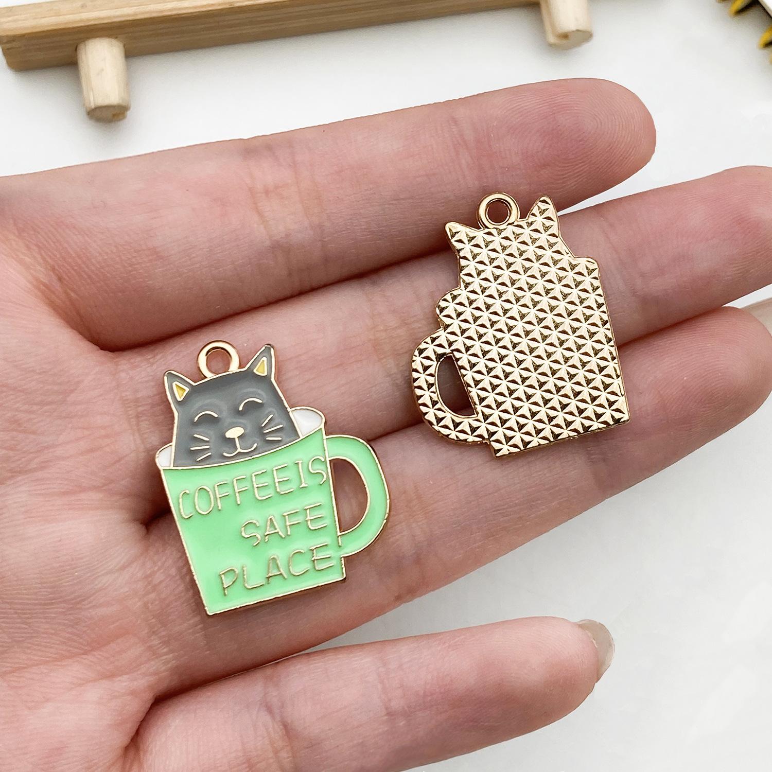 19425-X-灰色锌合金滴油茶杯猫绿杯子25x20mm-2