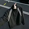 Sudadera con capucha de punto grueso a rayas americanas para hombre, Otoño, Chaqueta de alta gama Traviesa y Genial, Chaqueta de béisbol con cuello alto para pareja