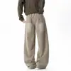 Pantalones de chándal de estilo americano para calle, de pierna curva, para hombre y mujer, pantalones de pierna ancha con lavado degradado negro oscuro, bolsillos tridimensionales de trabajo, pantalones largos de moda