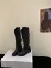 Botas western cowboy longas retrô francesas de salto grosso para mulheres, novas botas de cano alto empilhadas 2026