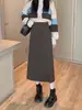 Falda Midi de Cintura Alta Adelgazante de Línea A para Mujer Moda Primavera 2024 Estilo Coreano Falda de Un Paso Pequeña con Abertura