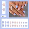 Uñas postizas cortas con acabado ondulado de color azul fresco de verano, uñas postizas extraíbles, 24 unidades en caja