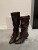 Botas de Caballero para Mujer de Punta Fina con Tacón Grueso Estilo Nuevo Otoño/Invierno 2025, Botas Altas Delgadas Vintage con Cordones, Botas Apilables de Apertura Amplia