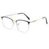 Montura de gafas de metal de medio aro para cejas, espejo plano anti-luz azul, se puede equipar con miopía, montura de gafas retro técnica para hombre de montura grande, productos nuevos