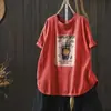 Tops Elegantes de Verano para Mujer 2026 Nuevo de Moda Blanco Manga Corta Estampado de Dibujos Animados Casual Juvenil Versátil Tmht