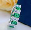 Anel Grande de Diamante em Prata S925, Anel de Diamante Verde Quadrado de Corte Esmeralda Full Circle da Moda, Anel Grande de Diamante para o Dedo Indicador