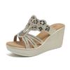 Tallas grandes transfronterizas Primavera y Verano Nueva Moda Pedrería Tacón Alto Cuña Zapatillas Zapatillas de Suela Gruesa para Mujer