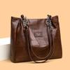 Bolsa de Couro Macio Transfronteiriça de Grande Capacidade Bolsa Feminina Vintage Trabalho Viajante Bolsa de Ombro Leve Luxo Texted Portátil Bolsa Nas Axilas