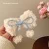 Pinza de pelo con borla de bola de pelo suave, lazo, pinza lateral de felpa para mujer, otoño e invierno, pinza de pico de pato linda, horquilla