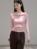 Camiseta de Manga Larga para Mujer, Estilo Suave con Hombros Descubiertos, Volantes en la Cintura, 260g Eco-Seda, para Otoño