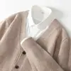 Cardigã de Lã Masculino Gola V Novo Solto Tamanho Grande Suéter Peça de Roupa Externa Casual para Meia-Idade Suéter Masculino de Botão Único Manga Longa