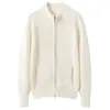 Cardigan de punto de cachemira para otoño e invierno, de siete puntos, con bolsillos, casual, versátil, holgado, color liso, cuello alto, con cremallera, chaqueta suéter de lana