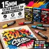 Pintura de parede artística caneta acrílica de ponta larga com ponta de 15mm, à prova d'água e com forte cobertura, adequada para pintar em vidro, madeira e pedra