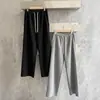 Calça Casual de Cintura Alta com Cordão Spliced Wide-Leg Nova para Mulheres, Solta Emagrecimento Realça o Quadril, Calça de Moletom Relaxada