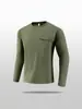 Camiseta Deportiva para Hombre de Manga Larga con Cuello Redondo Gris Oscuro, Transpirable de Secado Rápido, Top para Fitness al Aire Libre, Running y Entrenamiento