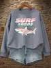 Moletom com Estampa de Tubarão e Oceano para Surfe Feminino Casual Gola Careca Streetwear Hip-Hop