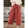 Calça pantalona de algodão e linho retrô para mulheres, novo estilo verão 2025, corte solto, calça casual modeladora, calça cropped de linho versátil de cintura alta