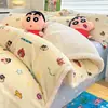 Manta Multifuncional Auténtica de Lana de Cordero Crayon Shin-chan, Funda de Edredón de Lana de Leche por Ambos Lados, Juego Lavable a Máquina, Regalo