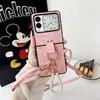 Moda Lujo Adecuado para Huawei Nova Flip Anillo de Mickey Cuerda Cruzada Cuero Creativo Pantalla Plegable Teléfono Móvil
