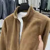 Sudadera de forro polar para hombre con cuello alto, chaqueta cárdigan con cremallera, ropa de otoño e invierno para hombre, chaqueta de forro polar gruesa y cálida de color liso