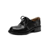 Mocasines casuales estilo universitario, de cuero lavado al agua, con cordones, para mujer, colección otoño 2026, tacón medio grueso, punta redonda, cuero genuino, planos de corte bajo