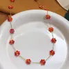 Collar, Pulsera, Tobillera de Cuentas Bohemias Transfronteriza, Conjunto de Joyería de Cadena de Acero de Titanio con Cuentas de Vidrio de Flor Pequeña para Niña Hecho a Mano
