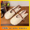 Zapatos Mary Jane suaves de una línea con suela plana y forro polar, zapatos peludos estilo hada para mujer, nuevo estilo otoño e invierno 2025