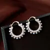 Pendientes de Perla y Circonita Bañados en Oro Real de 14K, Pendientes Elegantes y de Moda Estilo Chanel, Pendientes de Lujo Ligero y Temperamento de Alta Gama