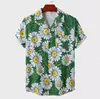 Camisa de Verão Personalizada para Comércio Exterior, Tamanho Europeu, Gola Cubana, Estampa Digital de Flores Tropicais, Manga Curta Casual para Homens na Praia