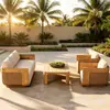 Sofá exterior de madera maciza con tejido de ratán para patio, jardín de alta gama, casa de huéspedes de ocio, villa al aire libre, juego de sofás de teca para hotel