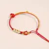 Pulseira de Nó Flor de Pessegueiro Trançada para Mulheres, Produto Semi-Acabado de Pulseira de Corda Trançada, Pode Ser Enfiada com Contas, Fivela de Paz, Ouro Duro Inquebrável, Pedra de Cristal Azul